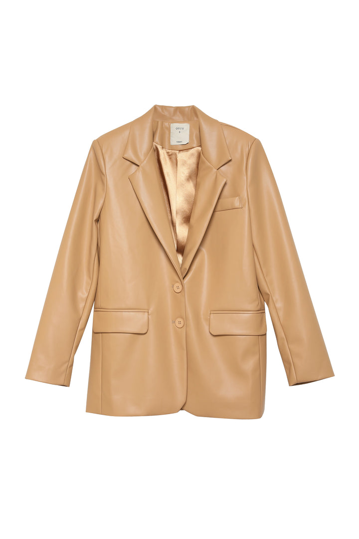 Blazer Deri Ceket Camel