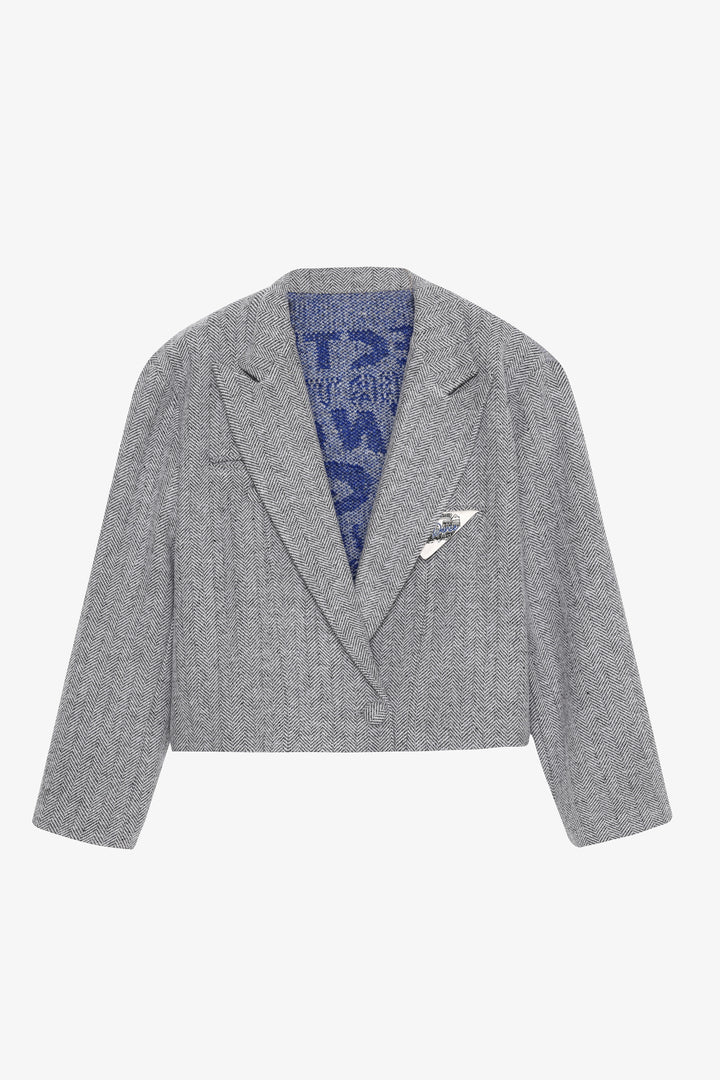 Triko Garnili Balıksırtı Blazer Ceket Gri