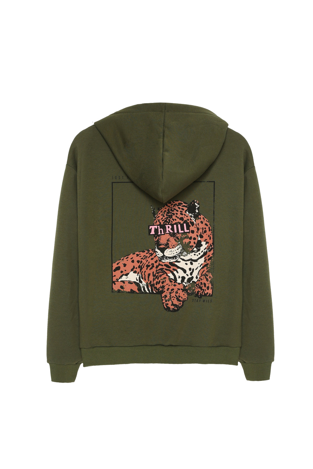 Print Detailed Hooded Sweatshirt Khaki