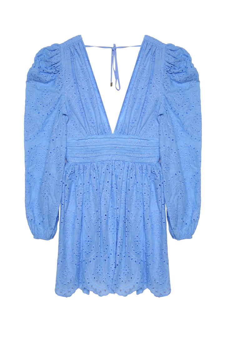 Fisto Detaylı Sırt Dekolteli Mini Elbise Mavi