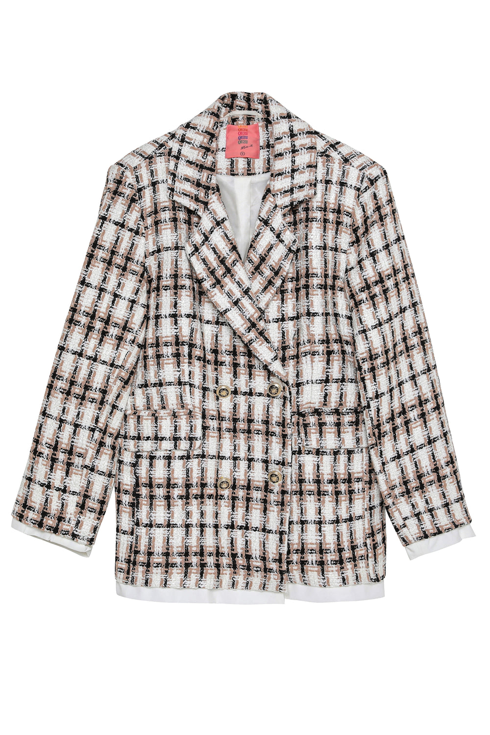 Garni Detailed Tweed Blazer Jacket Beige