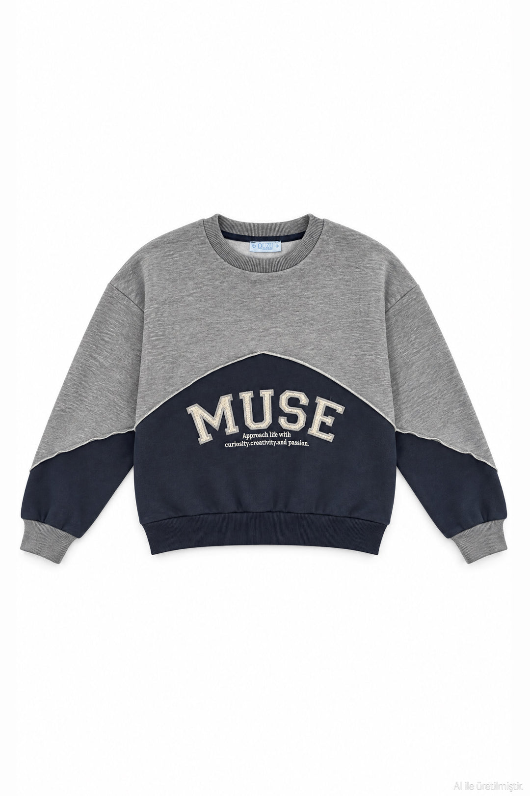 Yazı Nakışlı Renk Bloklu Sweatshirt Grimelanj