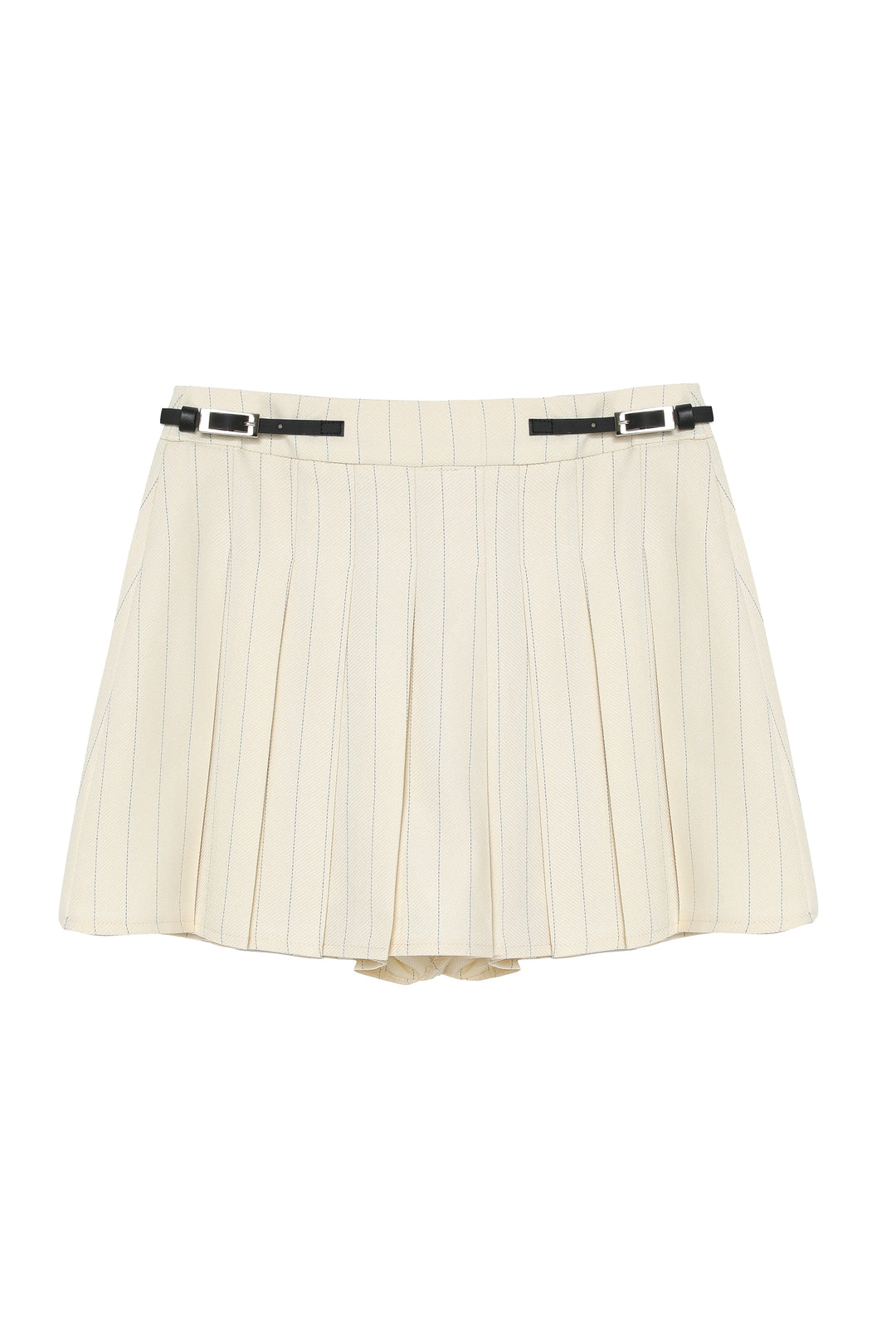 Line Detailed Belted Mini Skirt Bone