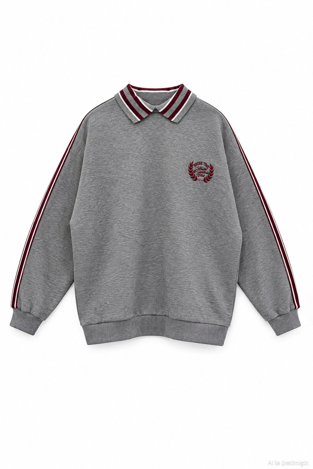 Polo Yaka Nakışlı Oversize Sweatshirt Grimelanj