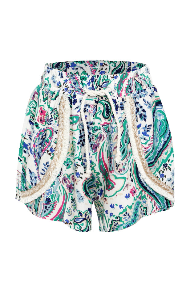 Püsküllü Desenli Şort Yeşil