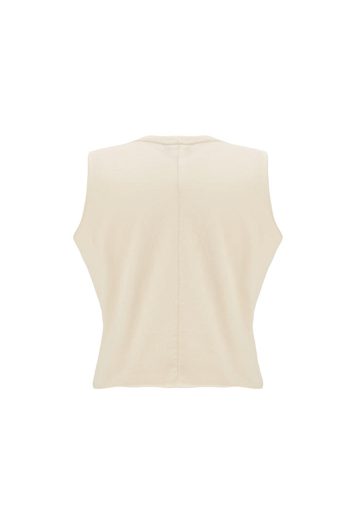 Stone Detailed Sleeveless T-Shirt Light Beige