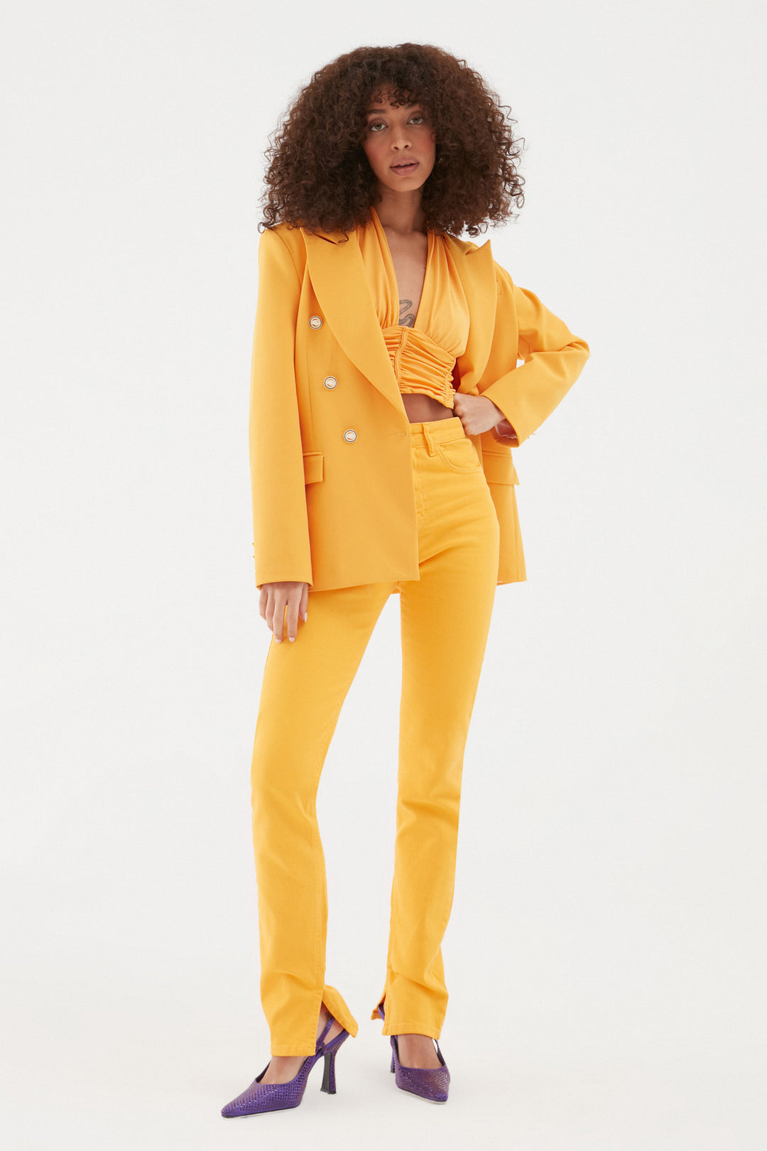 Düğme Detaylı Blazer Ceket Turuncu