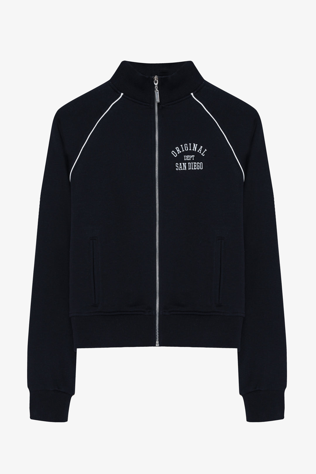 Sırtı Yazı Baskılı Dik Yaka Fermuarlı Sweatshirt Lacivert