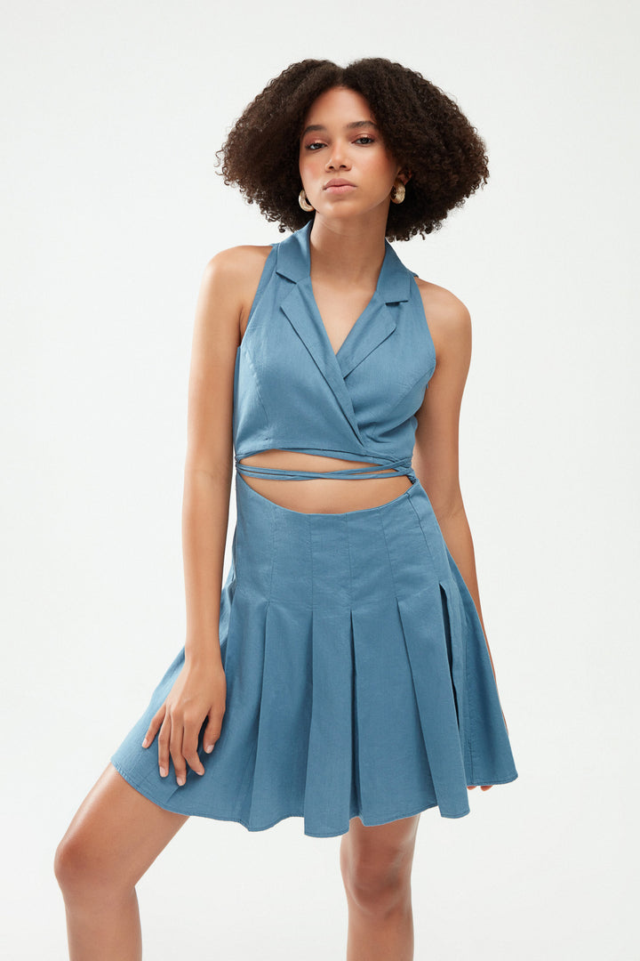 Cut Out Bağlamalı Elbise İndigo