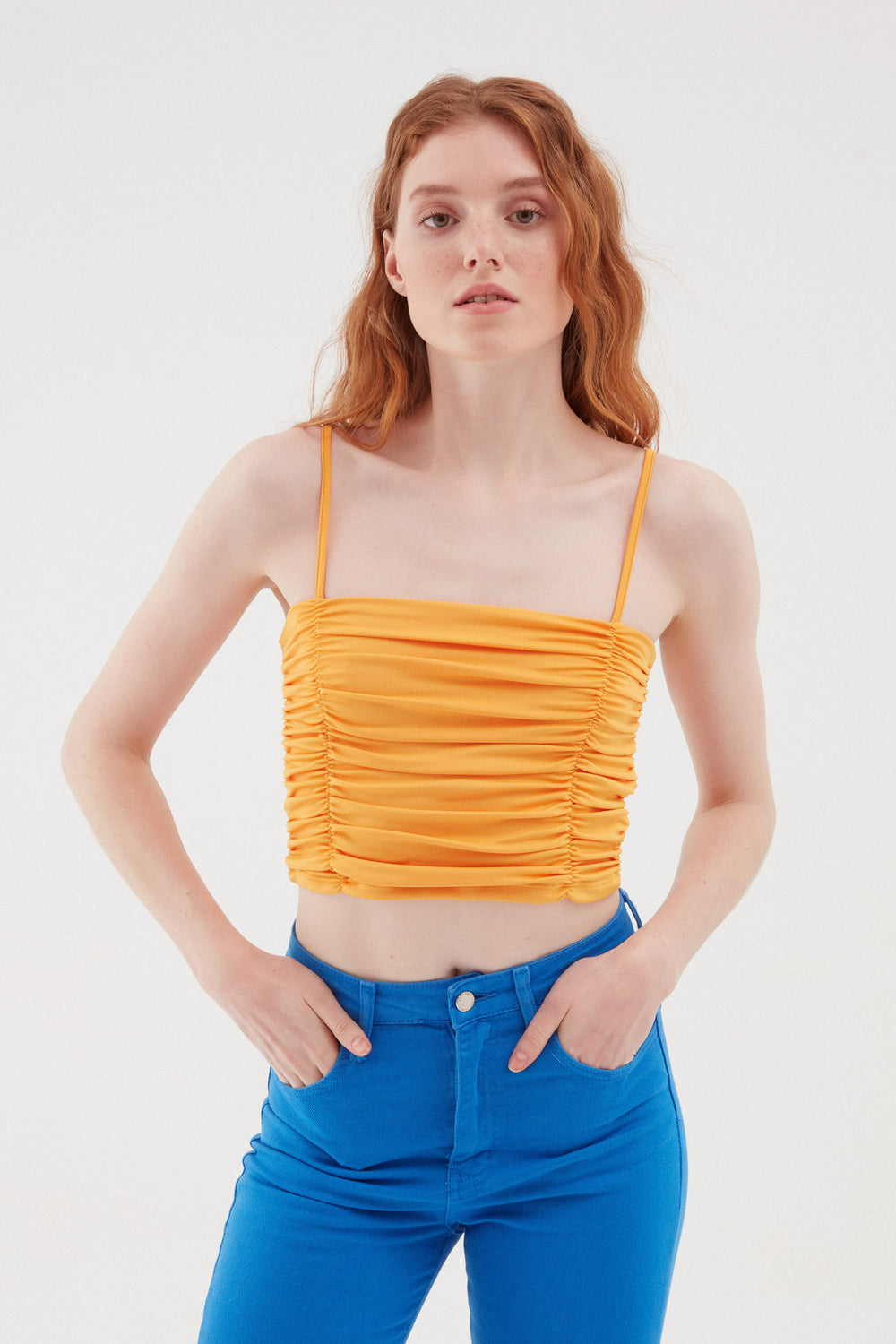 Thin Strapped Gippie Crop Blouse Light Orange