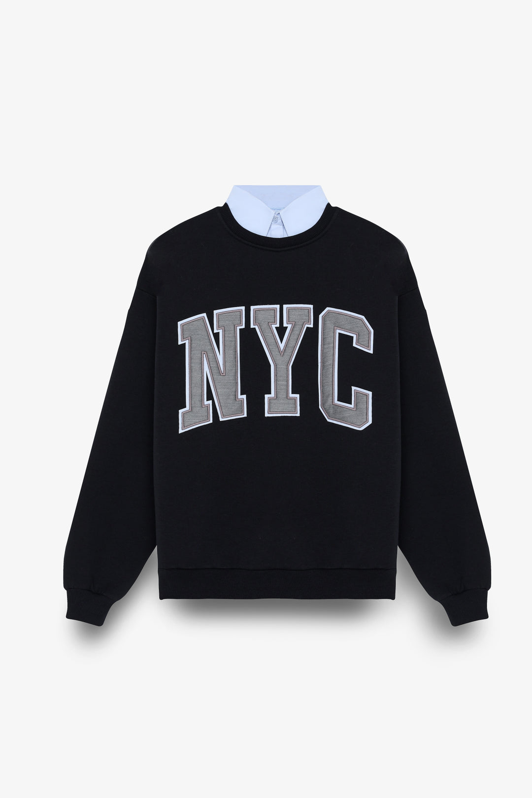 Gömlek Yakalı Nakış Detaylı Oversize Sweatshirt Lacivert