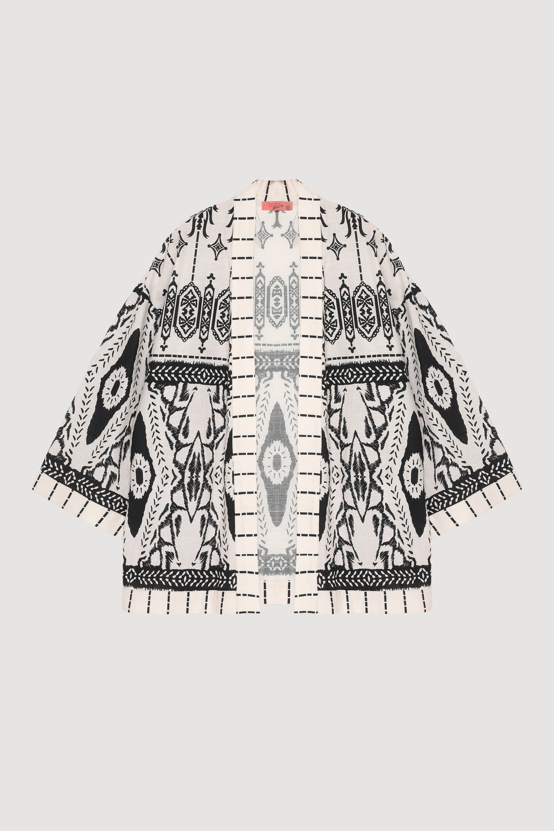 Bohem Desenli Şal Yaka Kısa Kimono Ekru