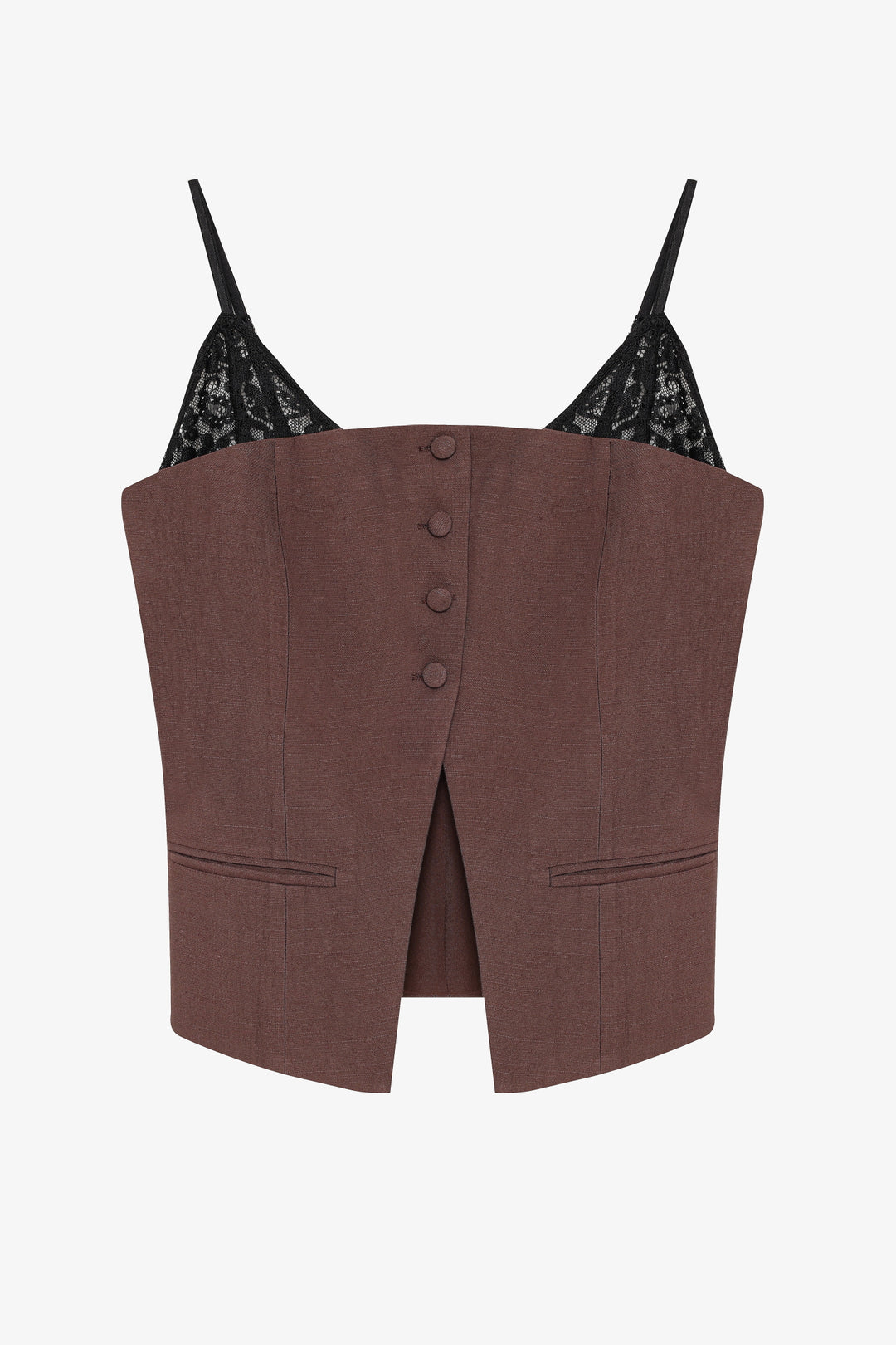Dantel Askı Garnili Bustiyer Bluz Kahverengi