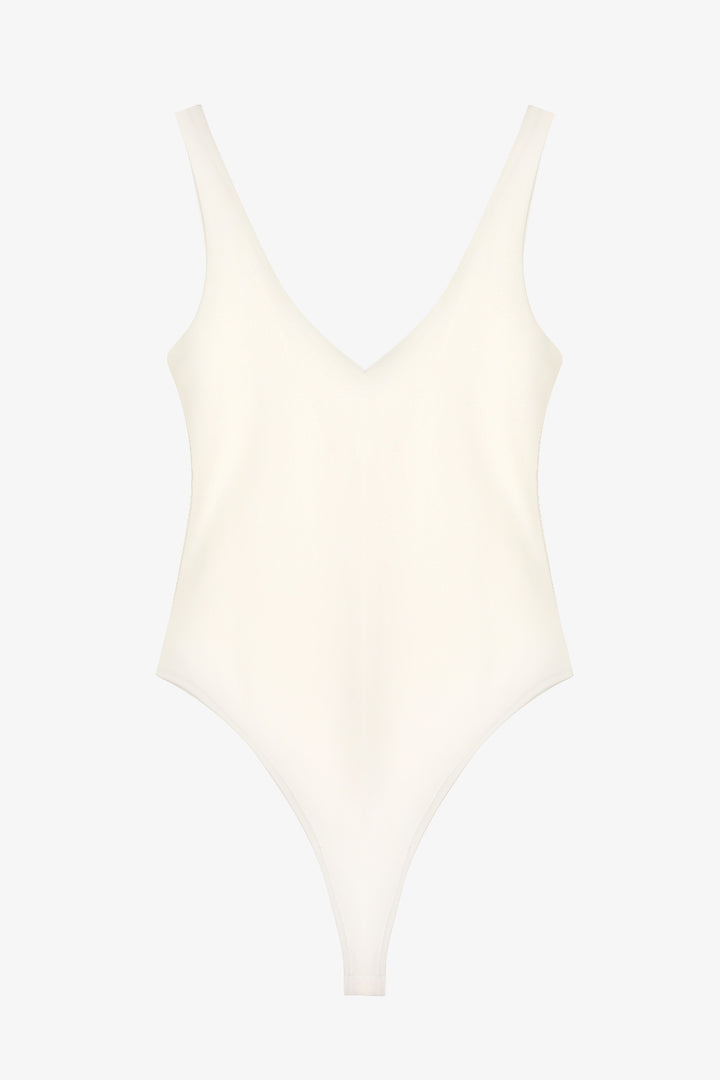 V Yaka Basic Bodysuit Ekru
