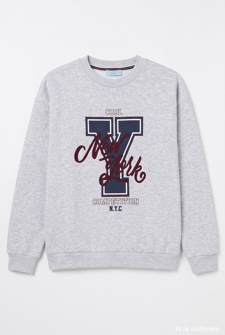 Y Baskılı Nakışlı Sweatshirt Karmelanj