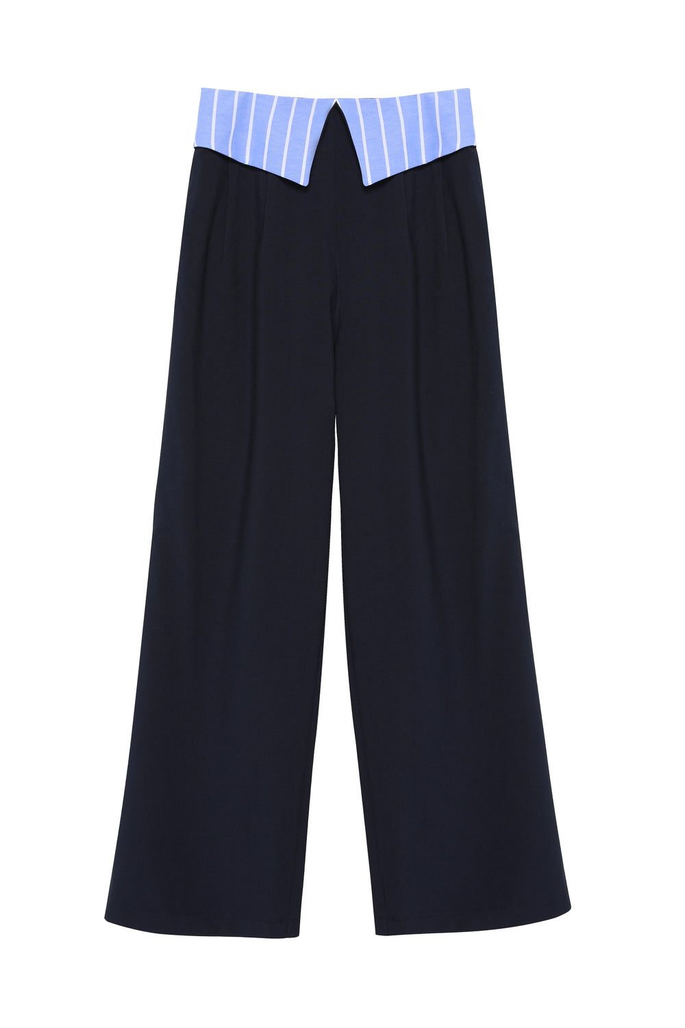 Waist Detailed Wide Leg Fabric Trousers Navy Blue