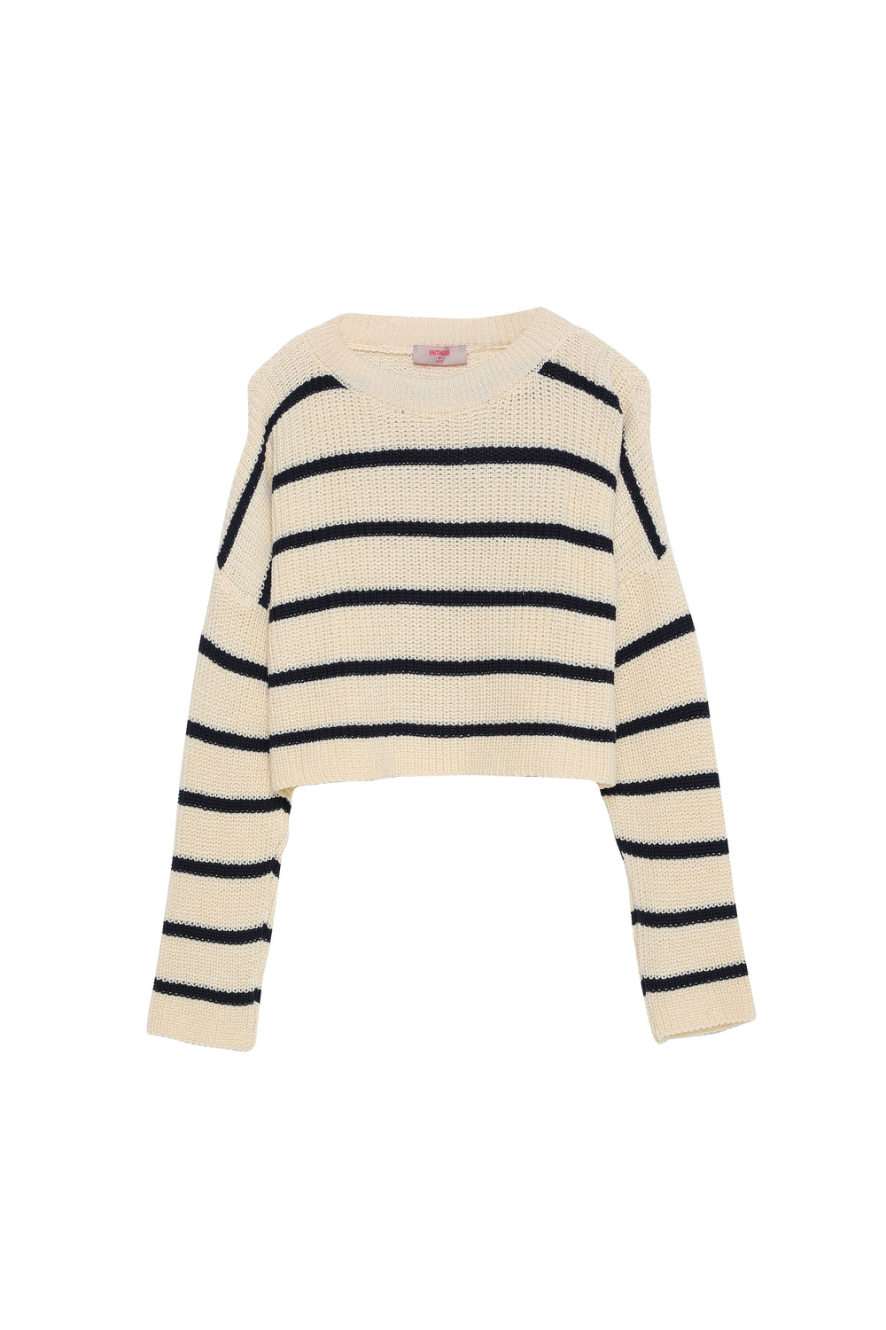 Stripe Detailed Crop Knitwear Sweater Cream-Navy