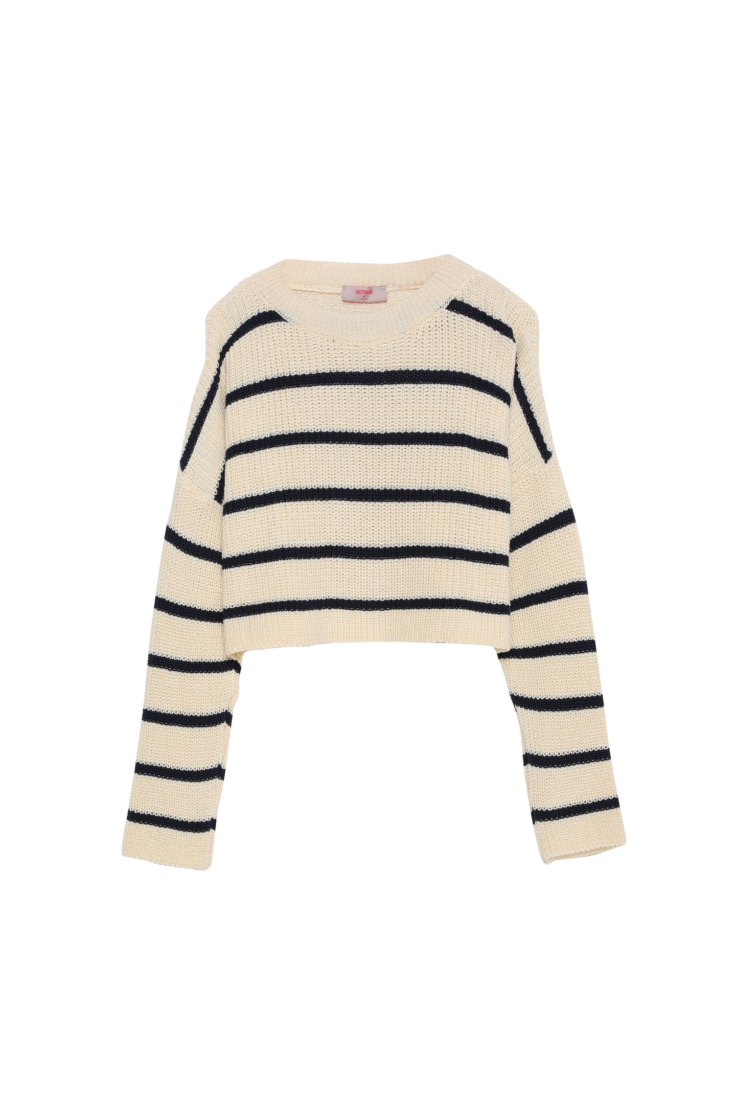 Stripe Detailed Crop Knitwear Sweater Cream-Navy