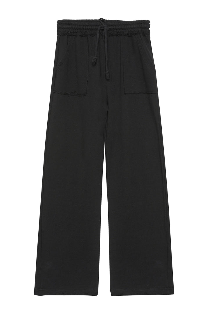 Paçası Yırtık Detaylı Eşofman Siyah