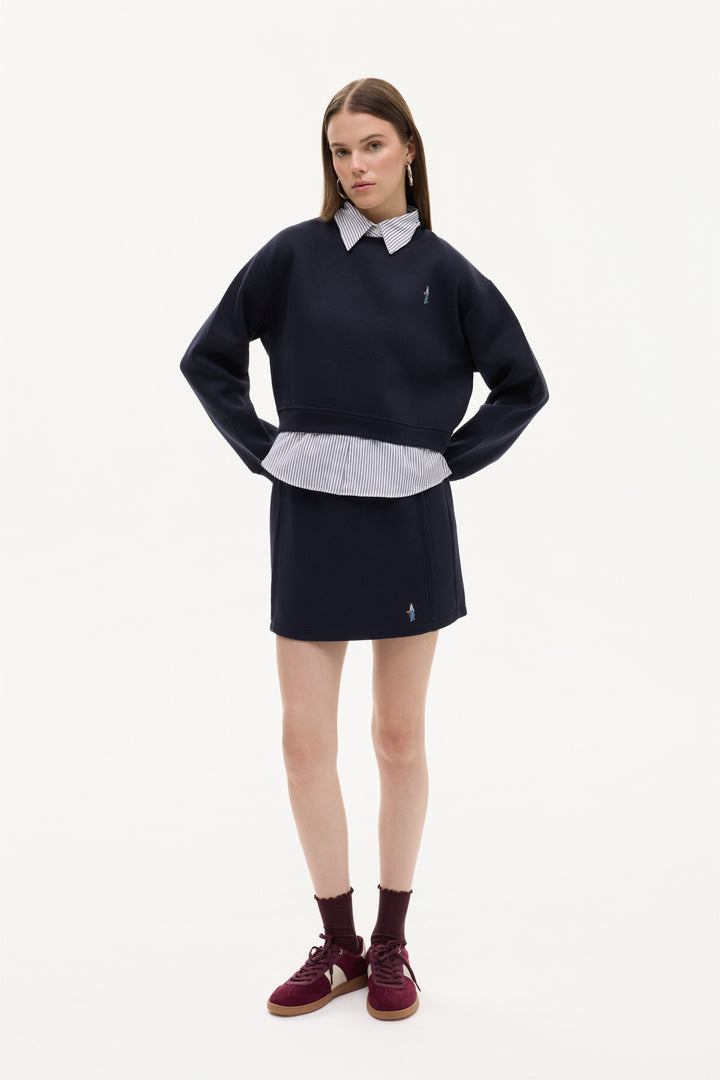 Gömlek Garnili Nakışlı Sweatshirt Lacivert