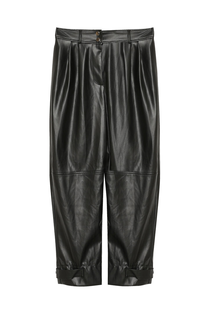 Leather Jogger Black With Snap Legs