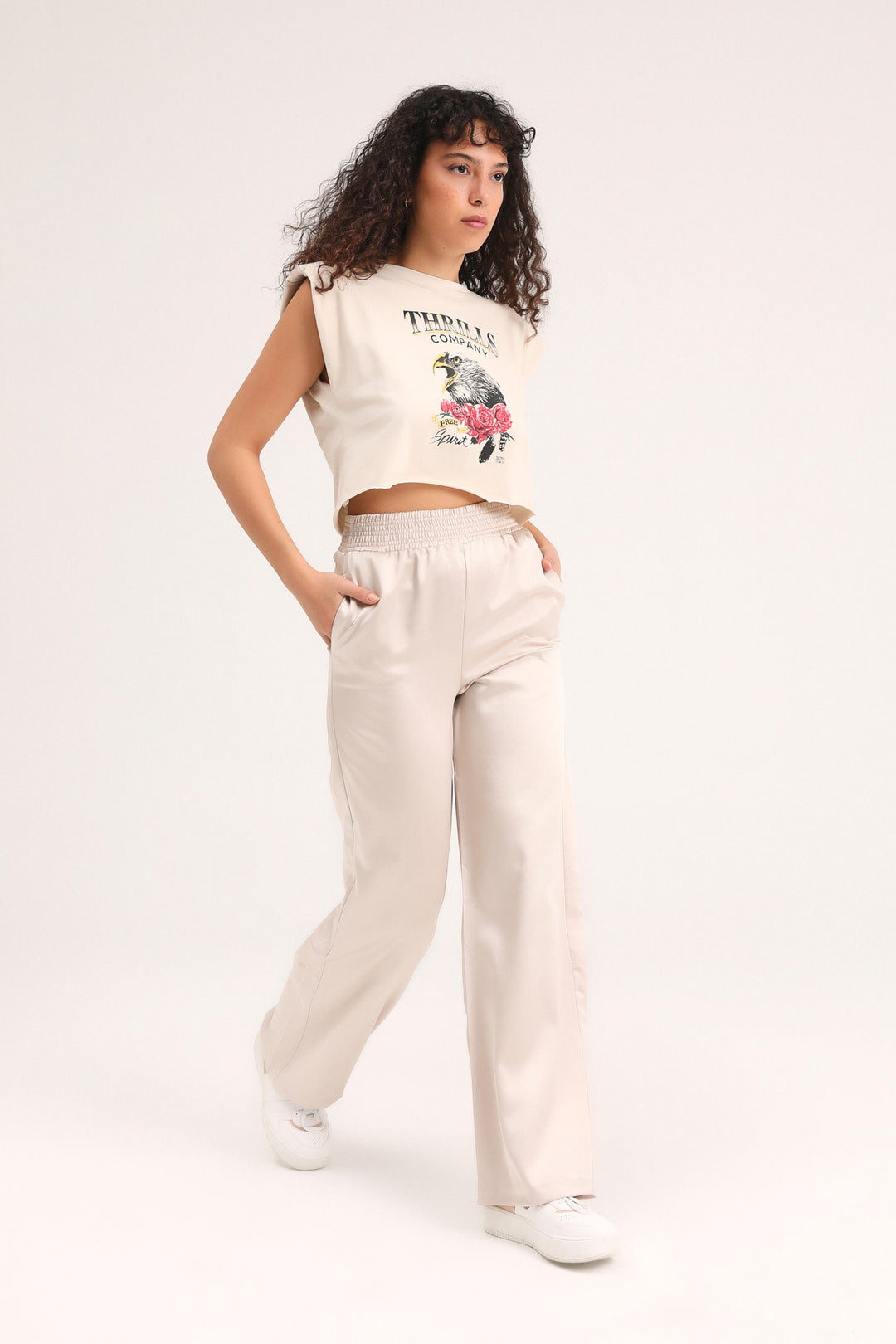 Beli Lastikli Saten Pantolon Bej