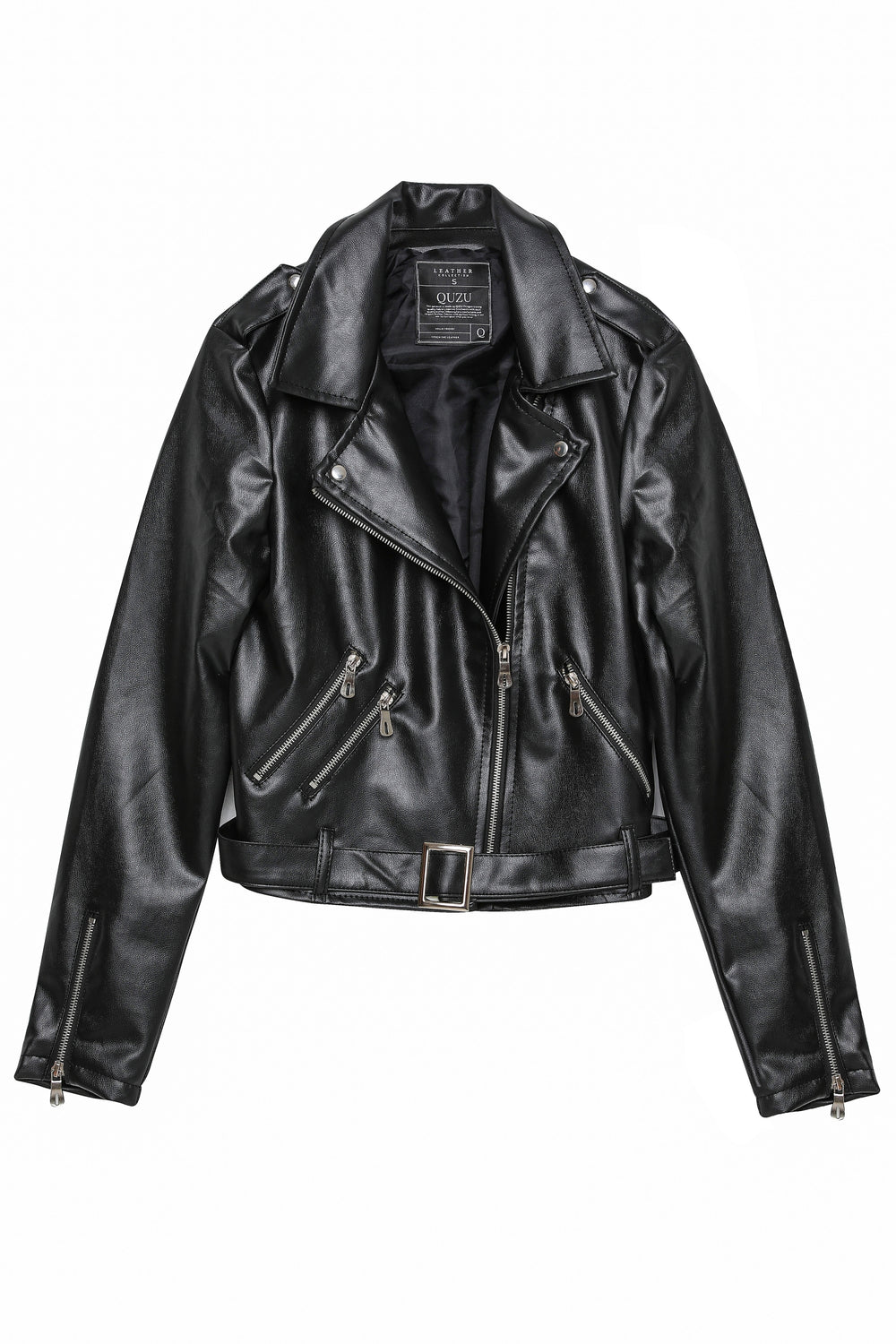 Pocket Biker Leather Jacket Black