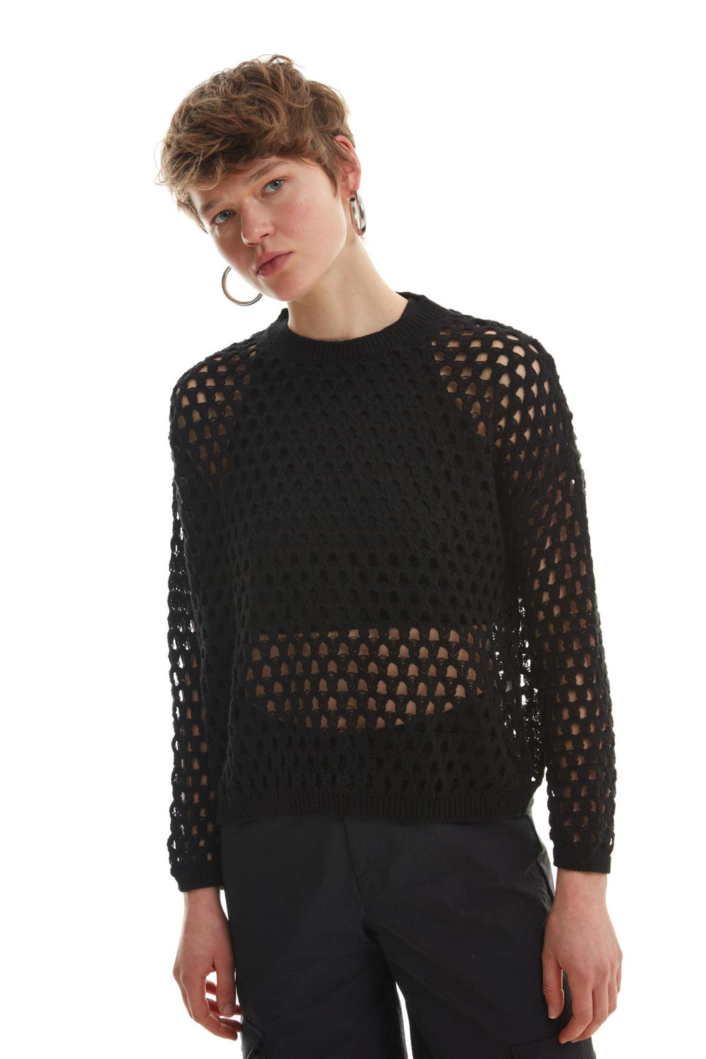 Openwork Detailed Fine Knitwear Black