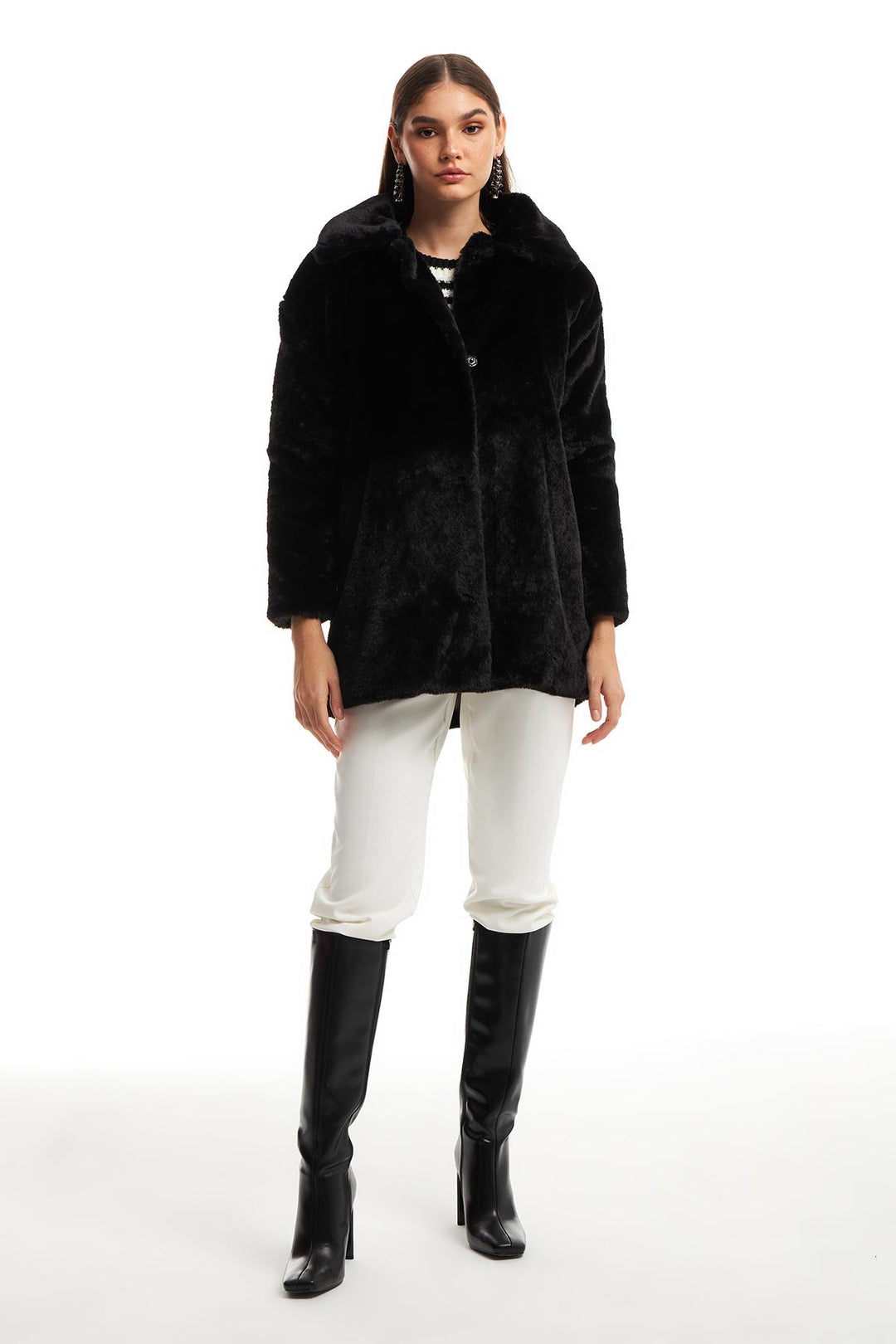 Cepli Peluş Mont Siyah