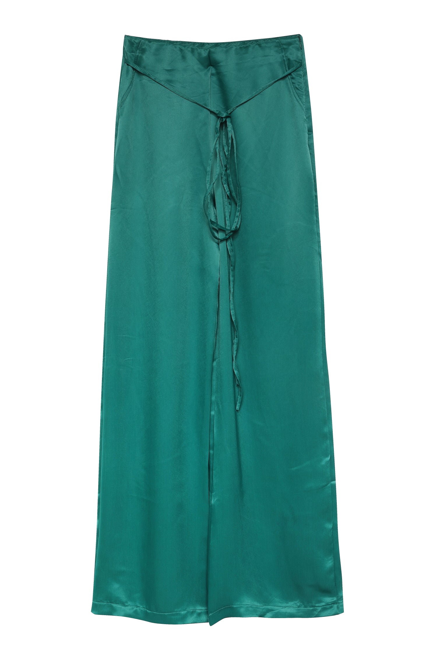 Wide Leg Satin Trousers Dark Green