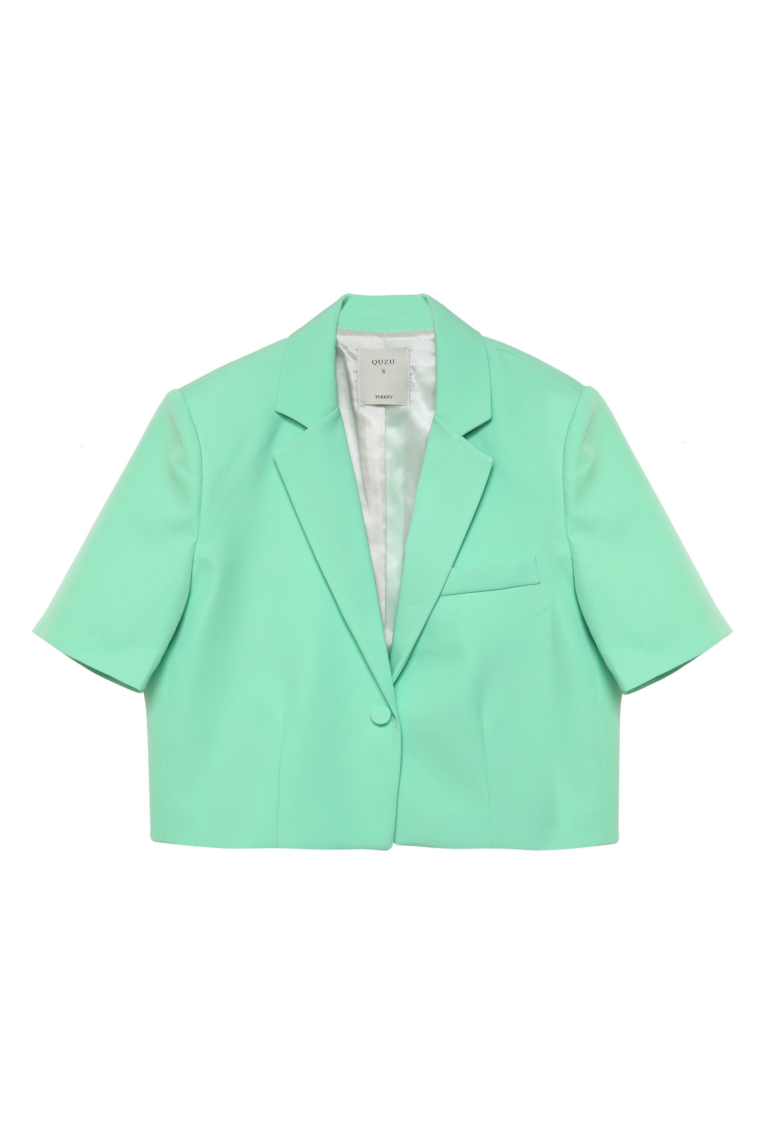 Kısa Kol Crop Blazer Ceket Apple Mint