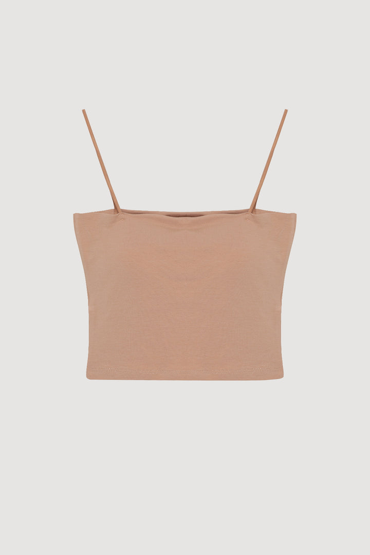 Modal Askılı Crop Basic Atlet Bej