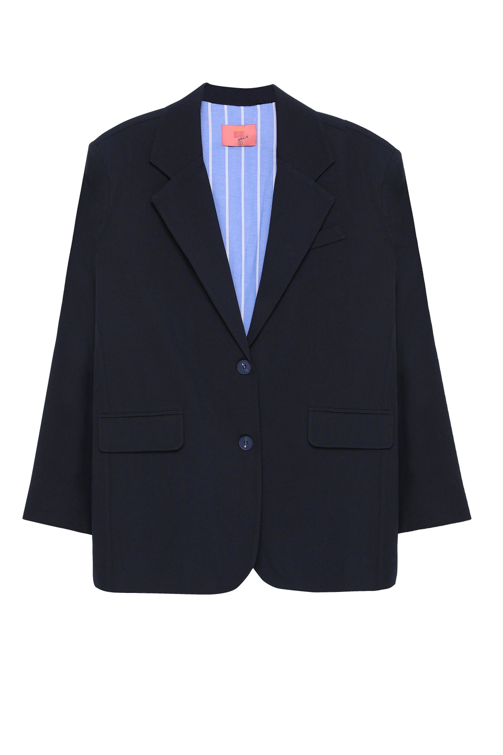 Lined Striped Blazer Jacket Navy Blue