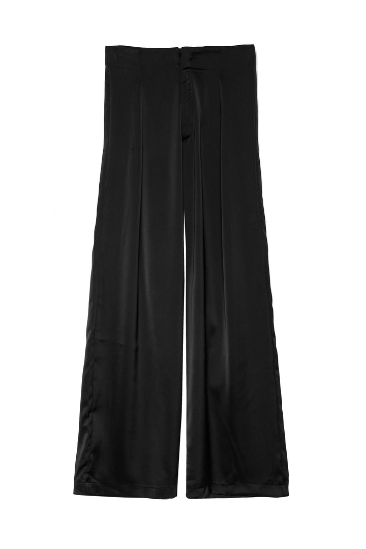 High Waist Satin Wide Leg Trousers Black
