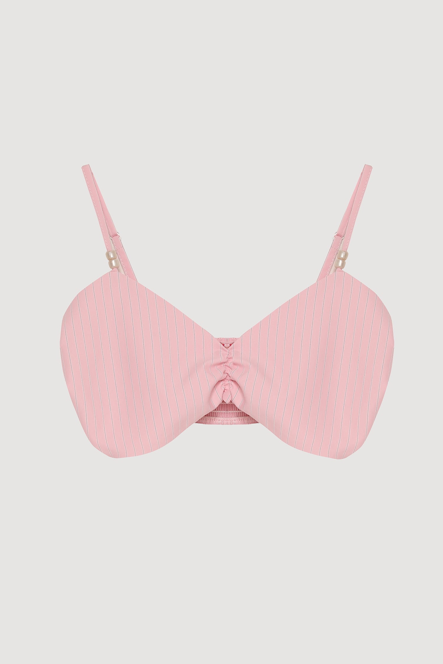 Boncuk Askılı Çizgili Büstiyer Bluz Pembe