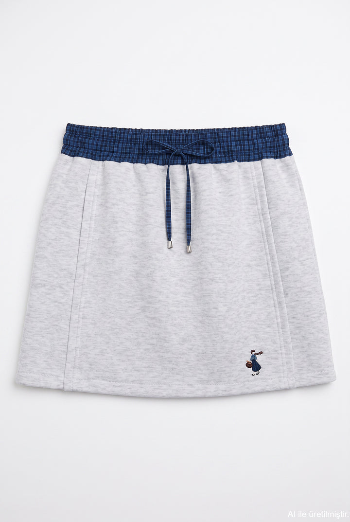 Ekose Bel Bantlı Sweat Mini Etek Karmelanj