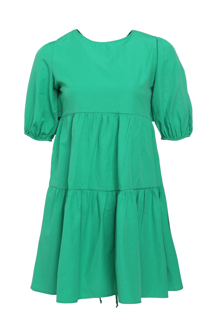 Low Back Balloon Sleeve Dress Green
