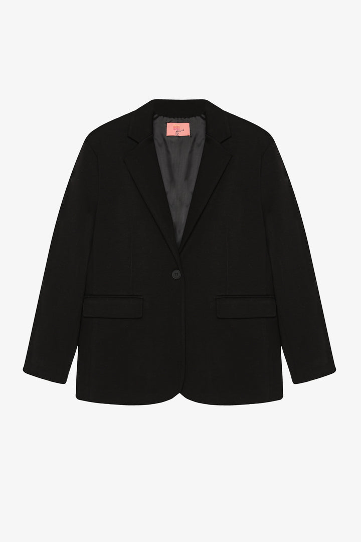 Tek Düğmeli Yumuşak Dokulu Oversize Blazer Ceket Siyah