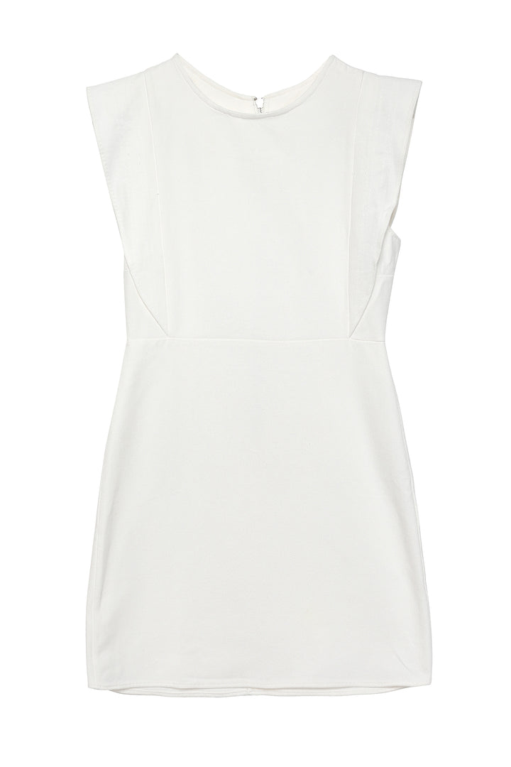 Volanlı Gabardin Elbise Beyaz