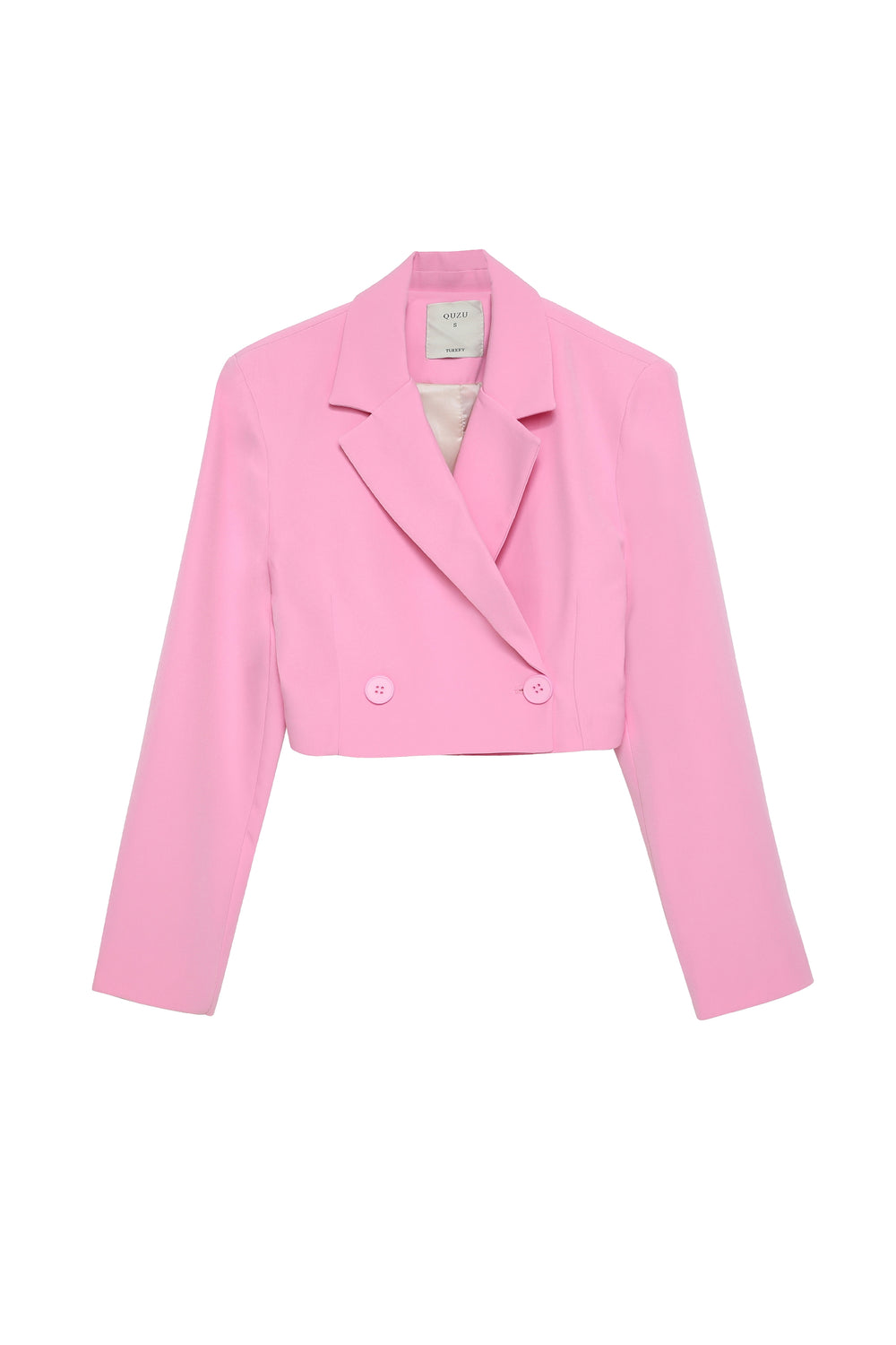 Kruvaze Crop Blazer Ceket Pembe