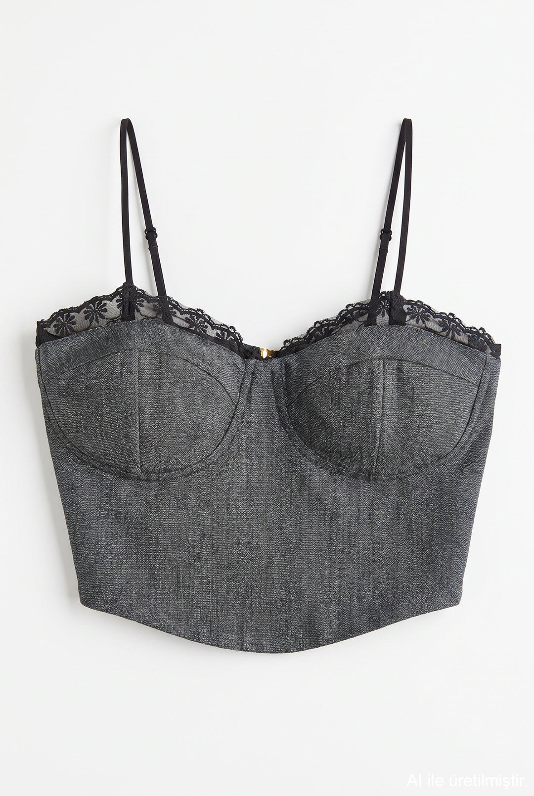 Dantelli Askılı Korse Crop Bluz Antrasit