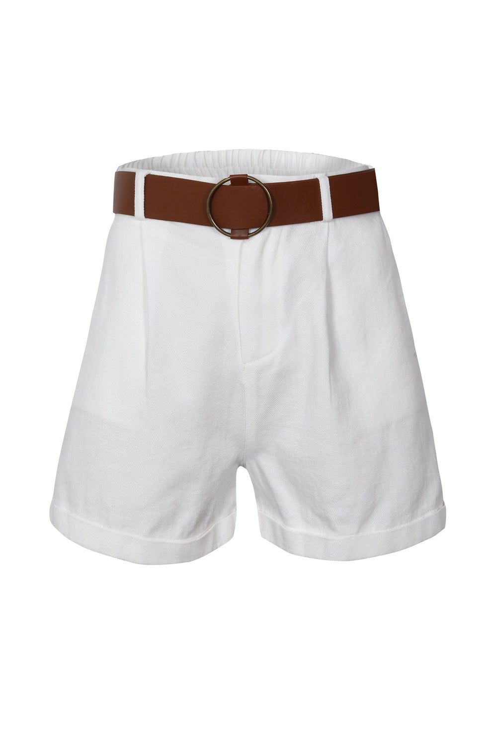 Belted Gabardine Double Leg Shorts White