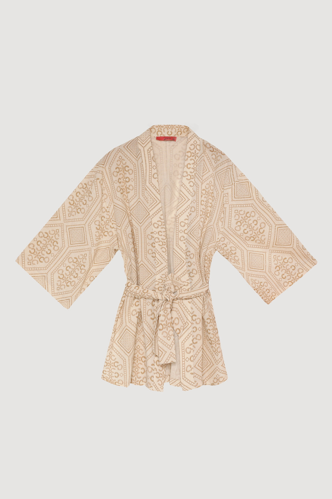 Etnik Desenli Bağlamalı Kısa Kimono Naturel