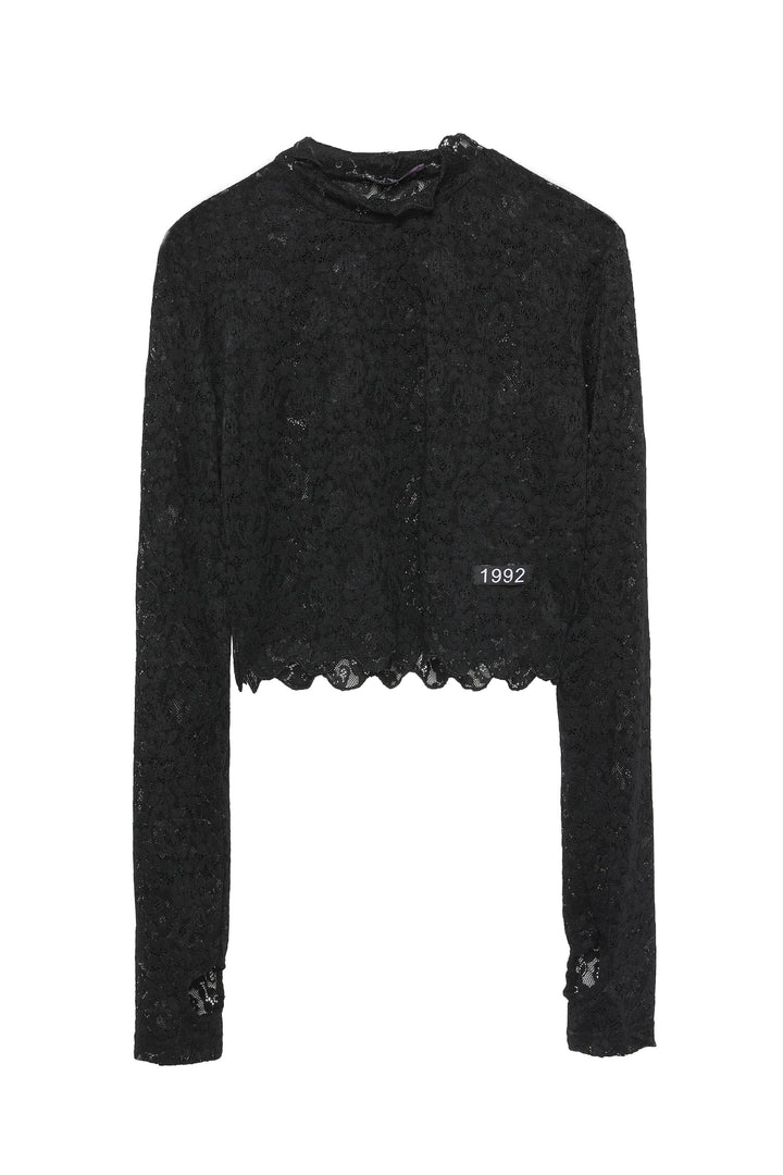 Dantel Detaylı Crop Bluz Siyah