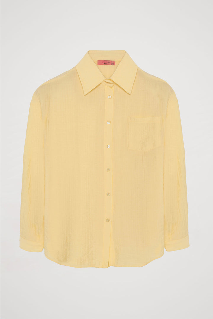 Dokulu Cepli Oversize Basic Gömlek Sarı