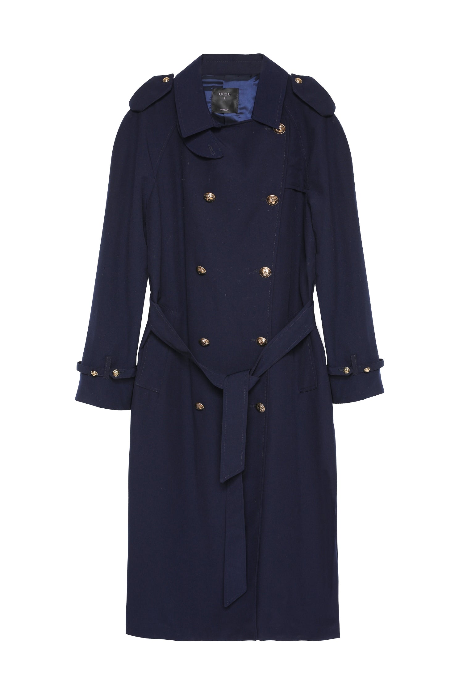 Tie Waist Button Trench Coat Navy Blue