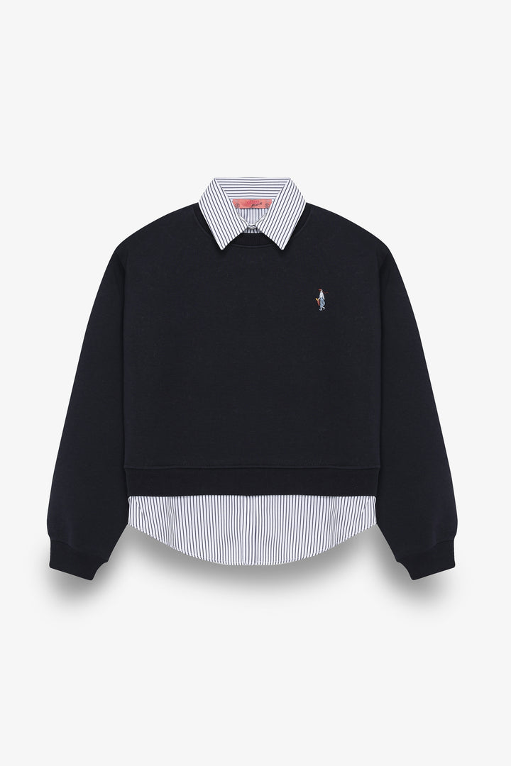 Gömlek Garnili Nakışlı Sweatshirt Lacivert