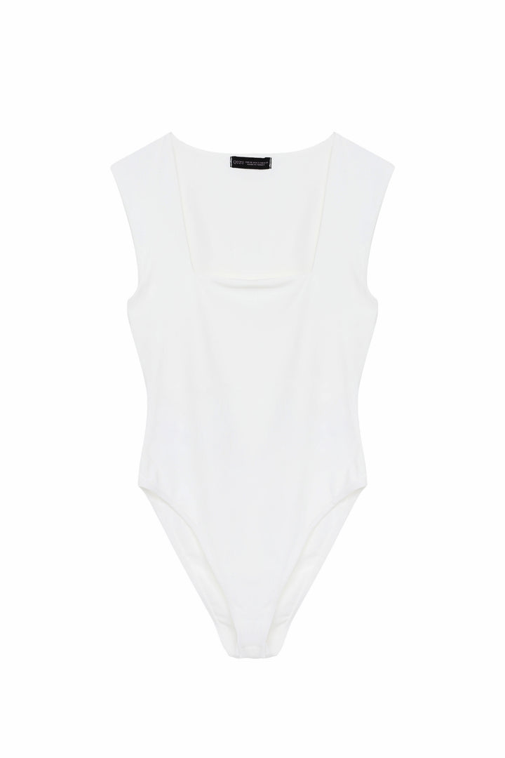 Square Neck Thick Straps Bodysuit Ecru