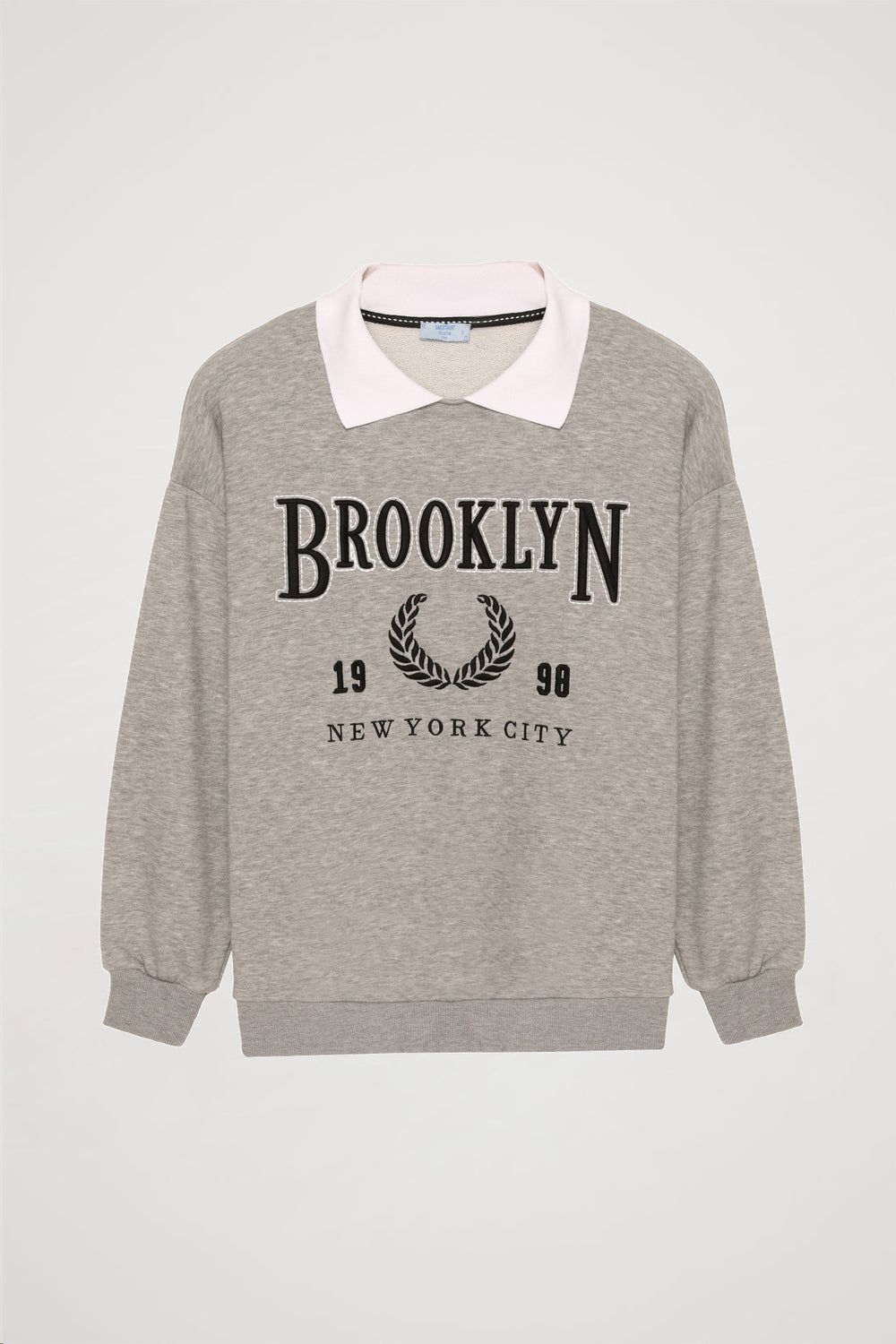 Nakışlı Bebe Yaka Sweatshirt Gri