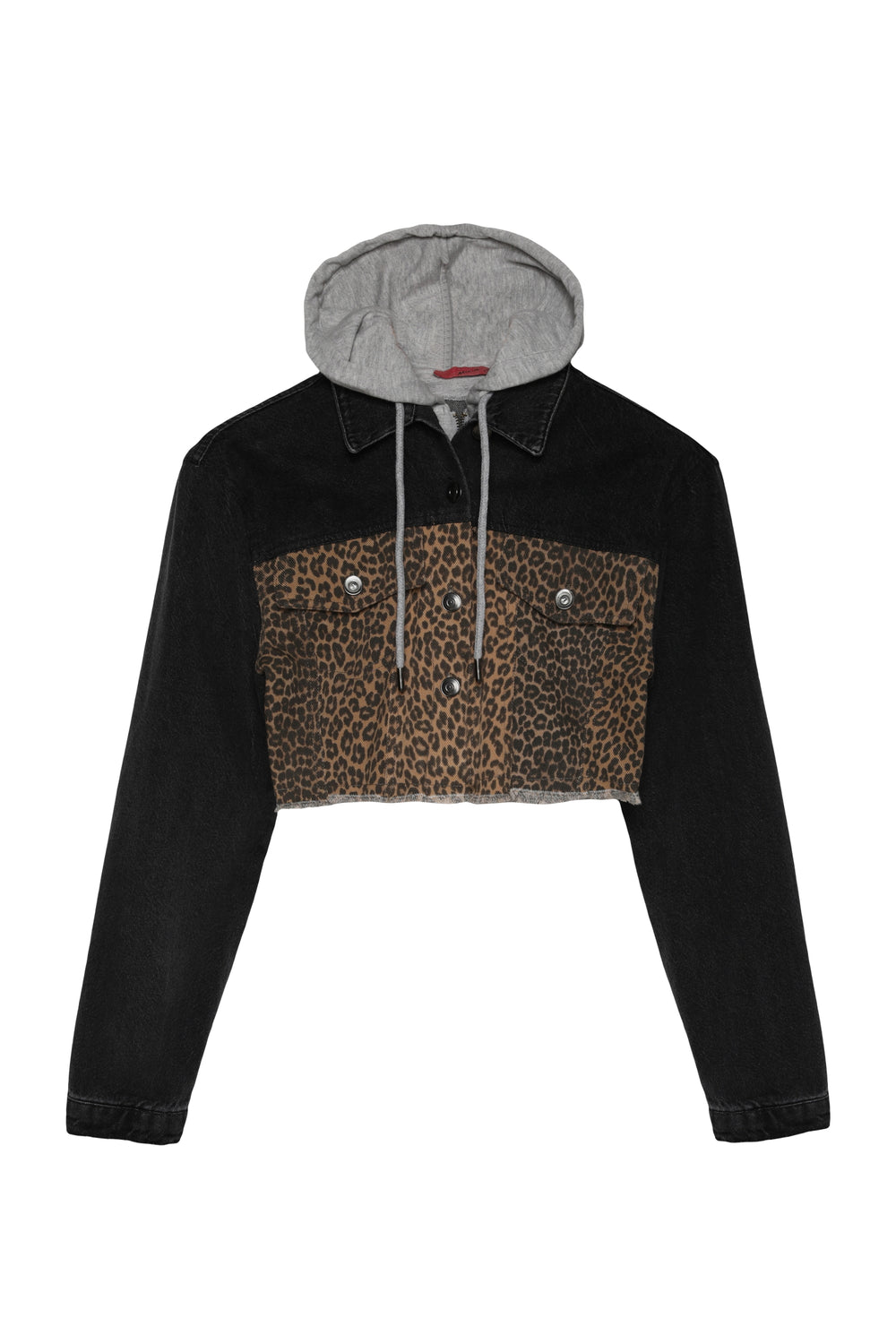 Leopar Matchli Kapüşonlu Crop Ceket Bej